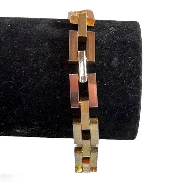 Vintage Gold Tone Rectangular Link Geometric Bracelet Elegant Jewelry 8" Retro - Picture 1 of 6